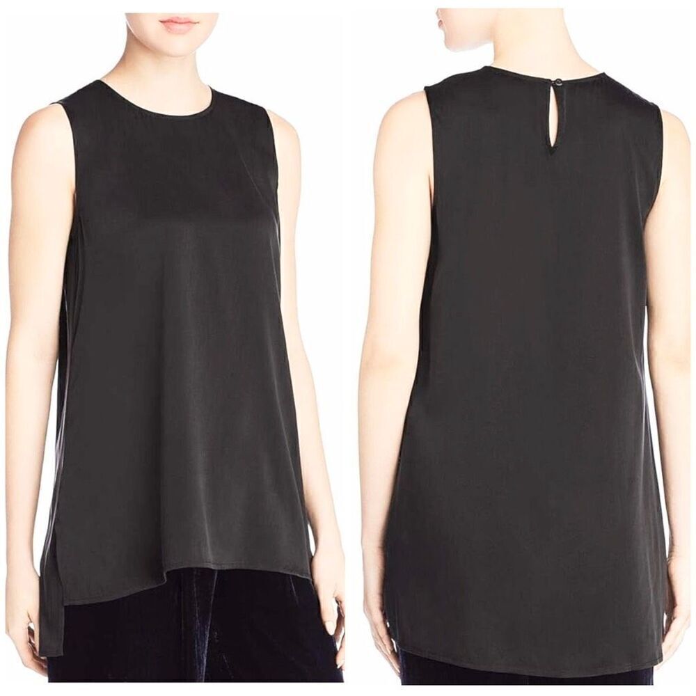 Eileen Fisher Charcoal Grey 100% Silk Keyhole Back Sleeveless Blouse Top Sz XXS